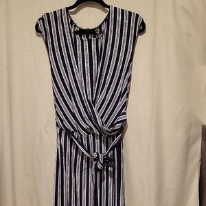 Ralph Lauren Navy and White Striped Midi Dress